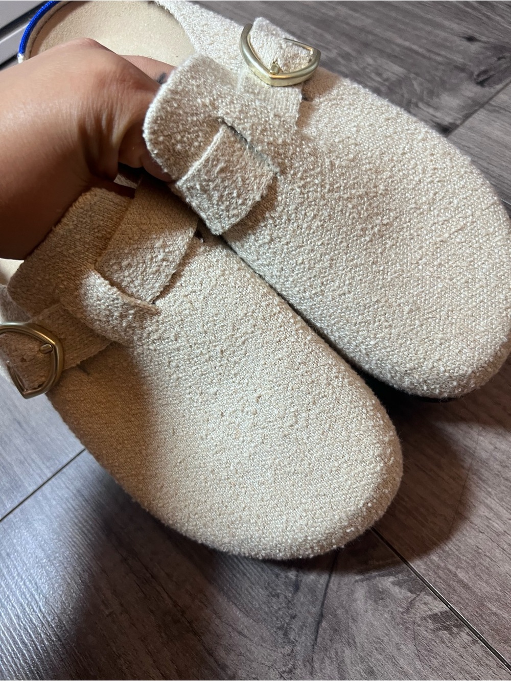 Rothy's Cream Slip-On Clog with Gold Buckle - Picture 5 of 6